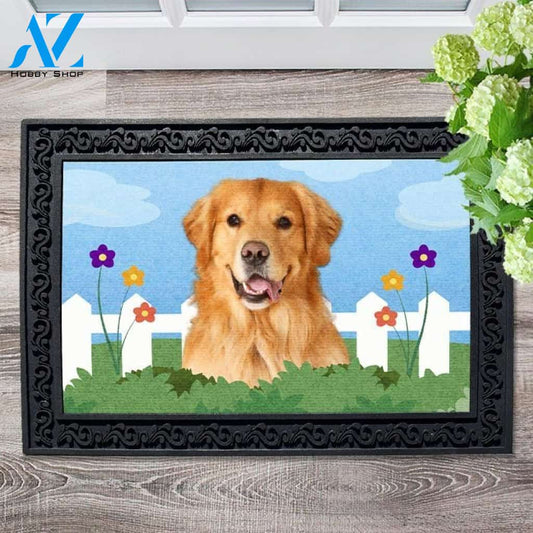 Spring Fence Golden Retriever Doormat