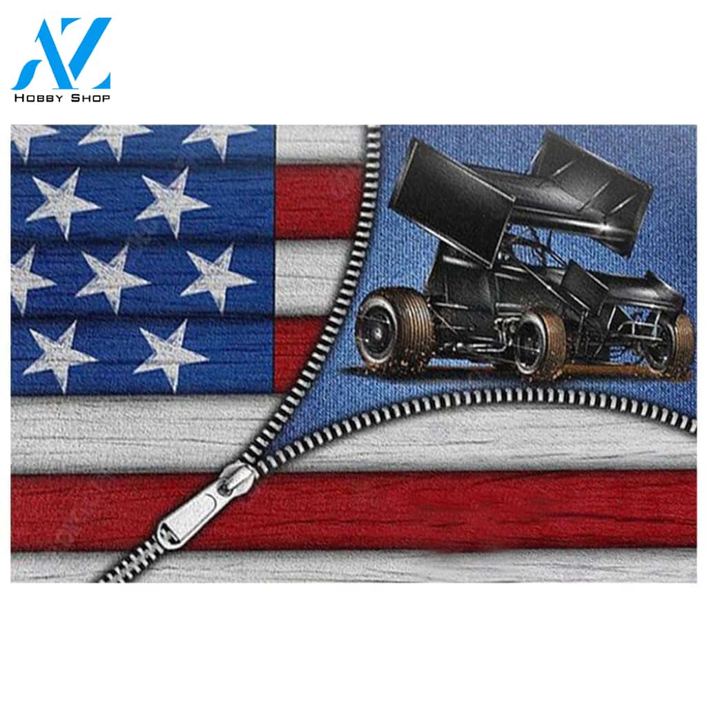 Sprint Car Zipper Flag Indoor and Outdoor Doormat Warm House Gift Welcome Mat Gift For Friend Family, Gift For Car Lover