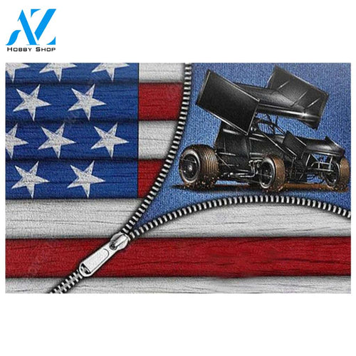 Sprint Car Zipper Flag Indoor and Outdoor Doormat Warm House Gift Welcome Mat Gift For Friend Family, Gift For Car Lover