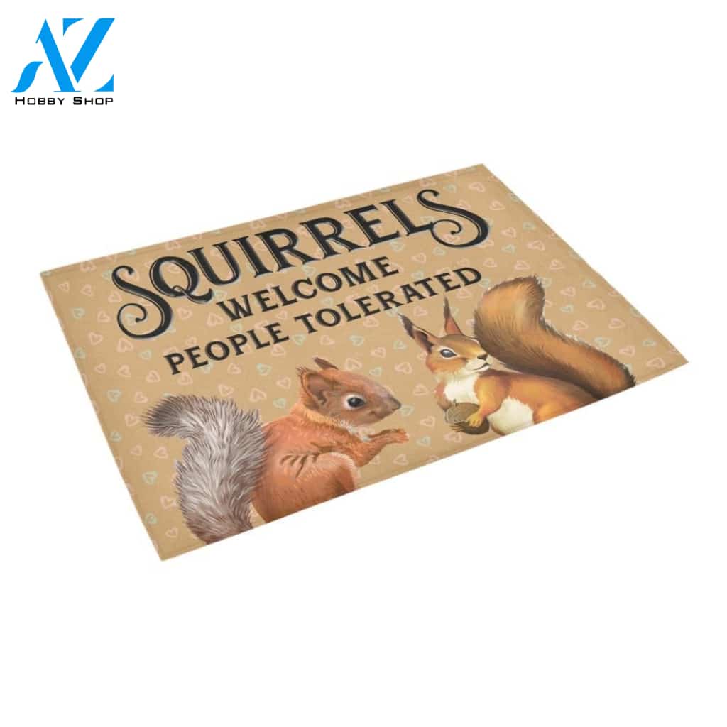 Squirrel Welcome People Tolerated Doormat Indoor And Outdoor Mat Entrance Rug Sweet Home Decor Housewarming Gift Gift For Friend Family Stem Feminist