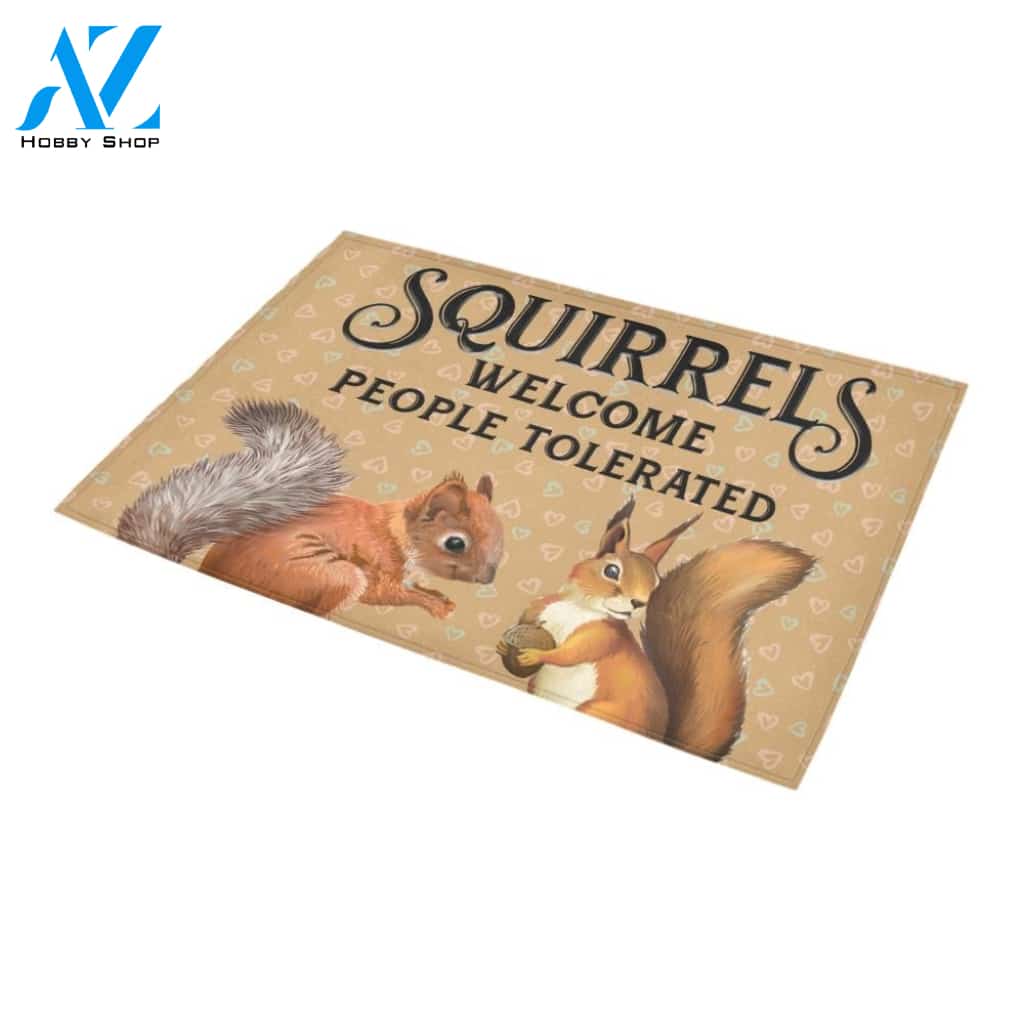 Squirrel Welcome People Tolerated Doormat Indoor And Outdoor Mat Entrance Rug Sweet Home Decor Housewarming Gift Gift For Friend Family Stem Feminist