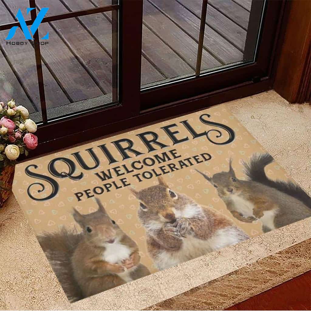 Squirrels Welcome People Tolerated Doormat Welcome Mat Housewarming Gift Home Decor Funny Doormat Gift For Friend Gift Idea For Squirrel Lovers
