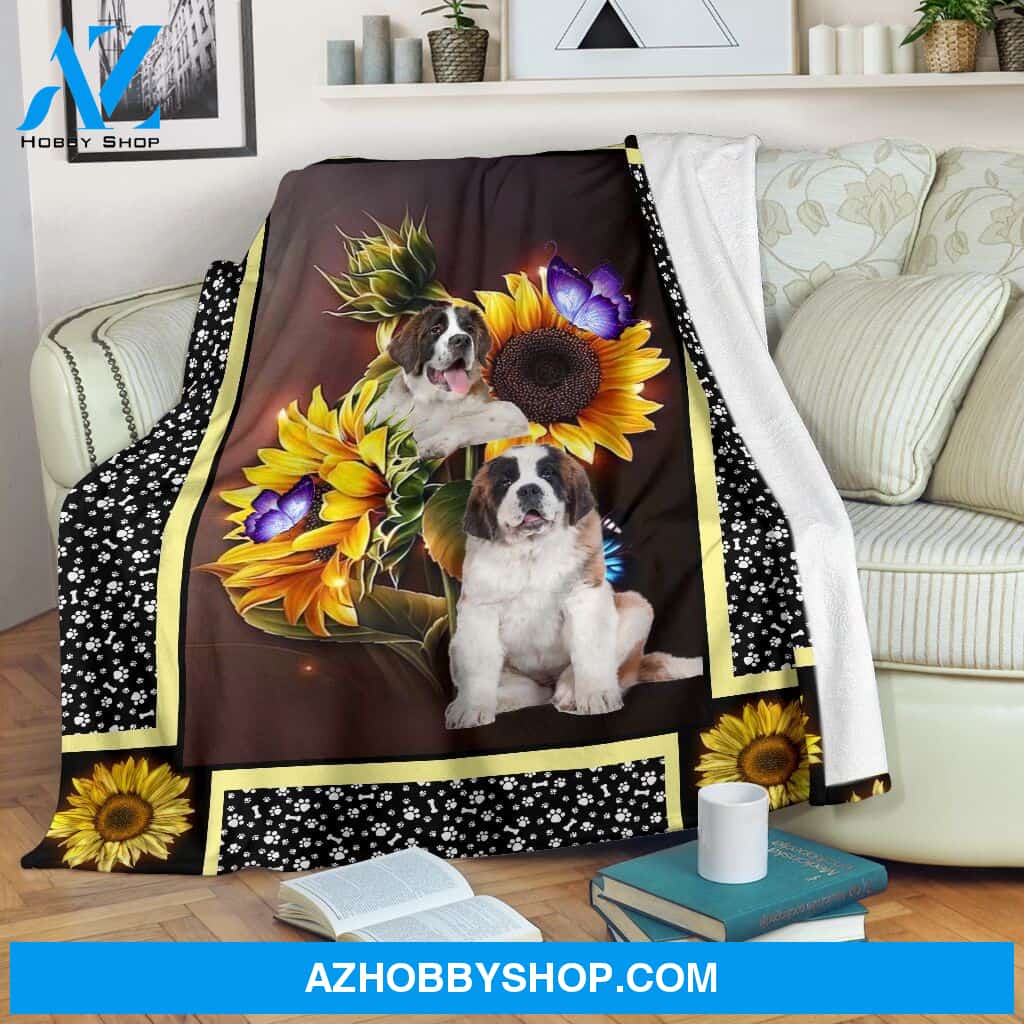 St bernard dark sunflower Fleece Blanket