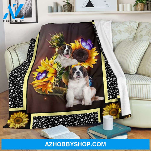 St bernard dark sunflower Fleece Blanket
