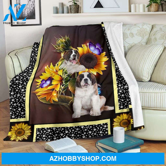 St bernard dark sunflower Fleece Blanket