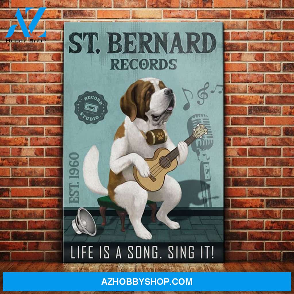 St. Bernard Dog Record Company Canvas Wall Art, Wall Decor Visual Art