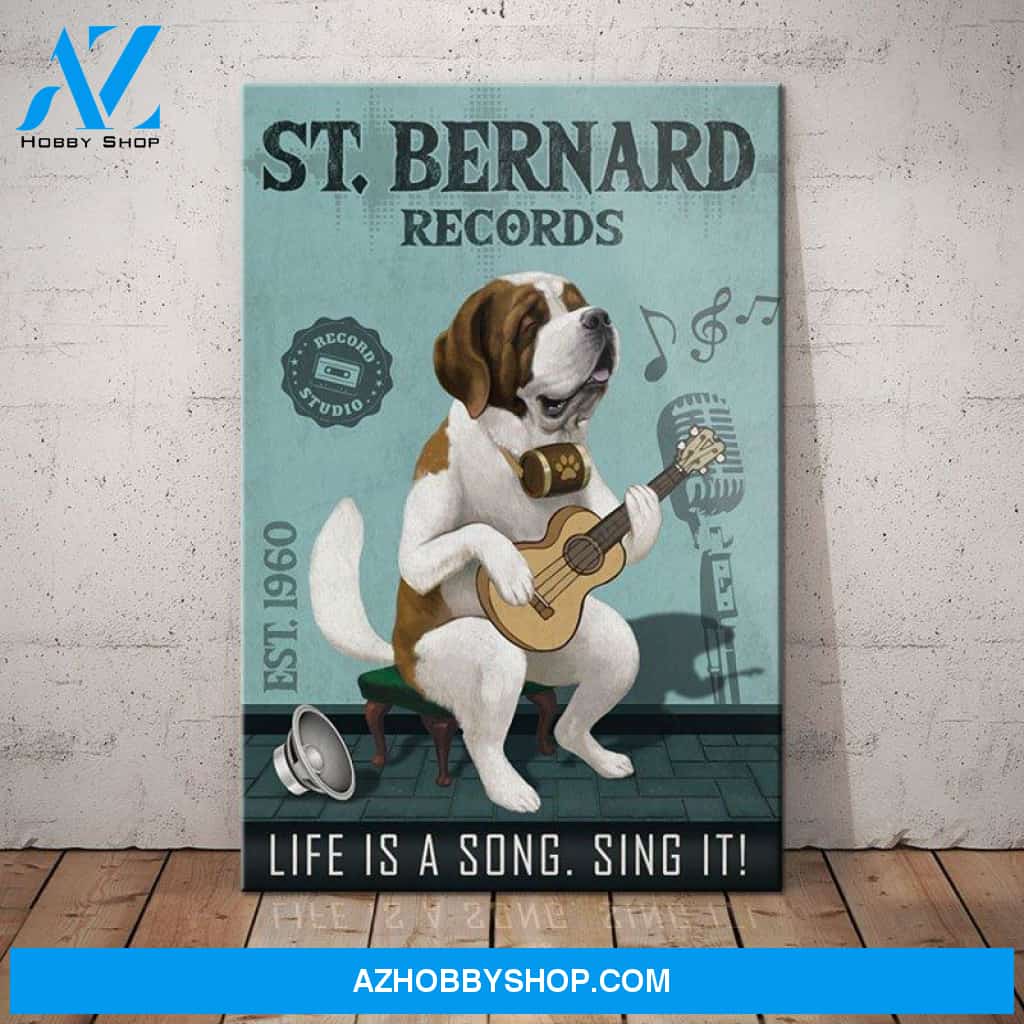 St. Bernard Dog Record Company Canvas Wall Art, Wall Decor Visual Art