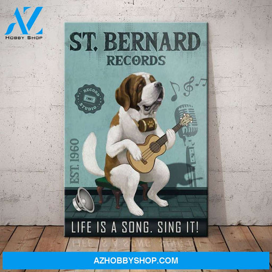 St. Bernard Dog Record Company Canvas Wall Art, Wall Decor Visual Art