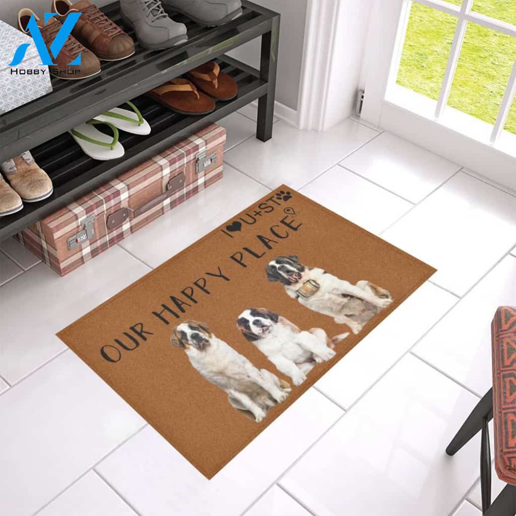 St Bernard Happy Place Doormat | Welcome Mat | House Warming Gift