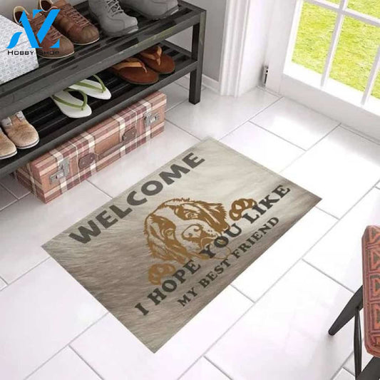 St Bernard Tired Face I Hope You Like My Best Friend Doormat Home Decor Funny Welcome Mat Housewarming Gift Home Decor Funny Doormat Gift For Friend
