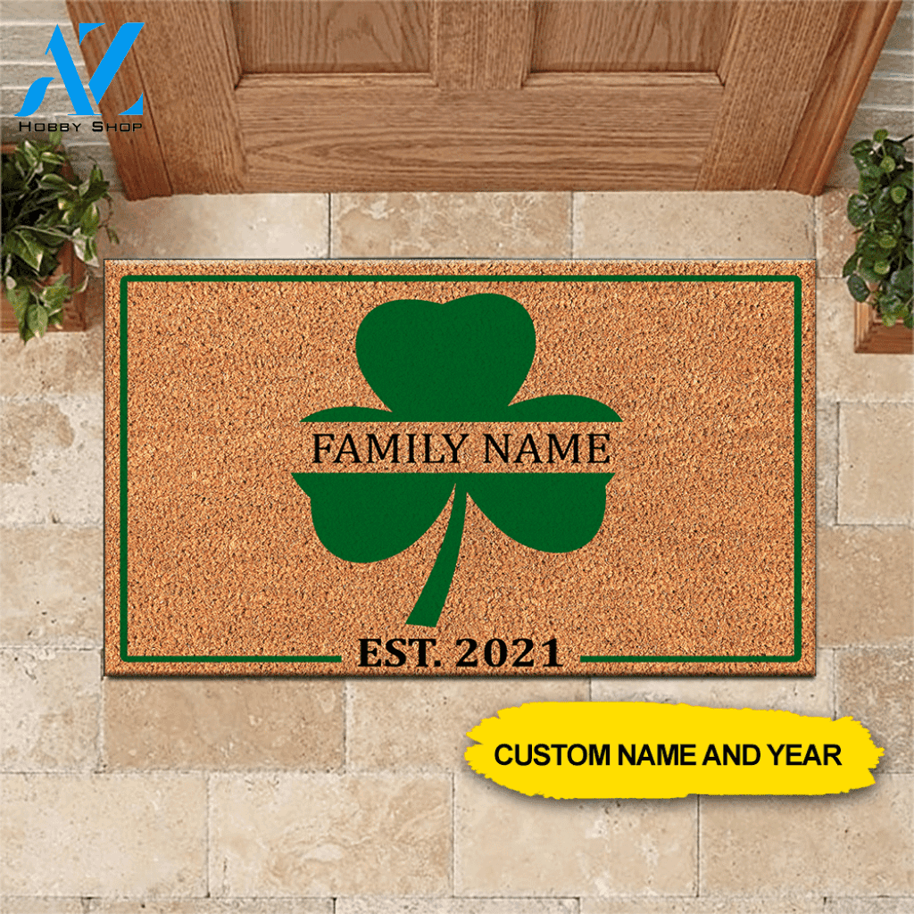 St. Patrick's Day Custom Doormat Shamrock Lucky Family Personalized Gift | WELCOME MAT | HOUSE WARMING GIFT