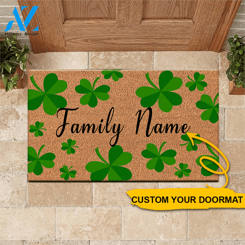 St.Patrick's Day Doormat Customized Shamrock Pattern Personalized Gift | WELCOME MAT | HOUSE WARMING GIFT