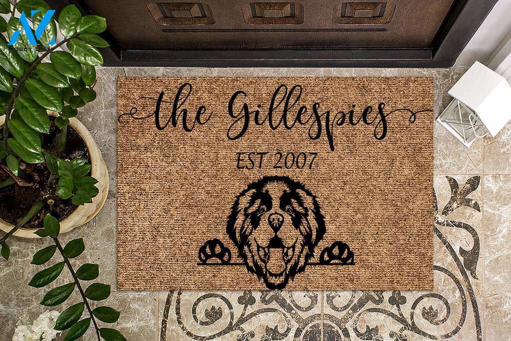 St. Saint Bernard Dog Funny Dog Custom Name & Year Doormat