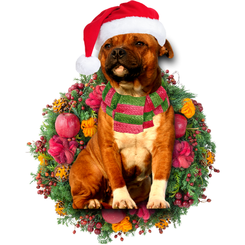 Godmerch- Ornament- Staffie Christmas Ornament, Happy Christmas Ornament, Car Ornament