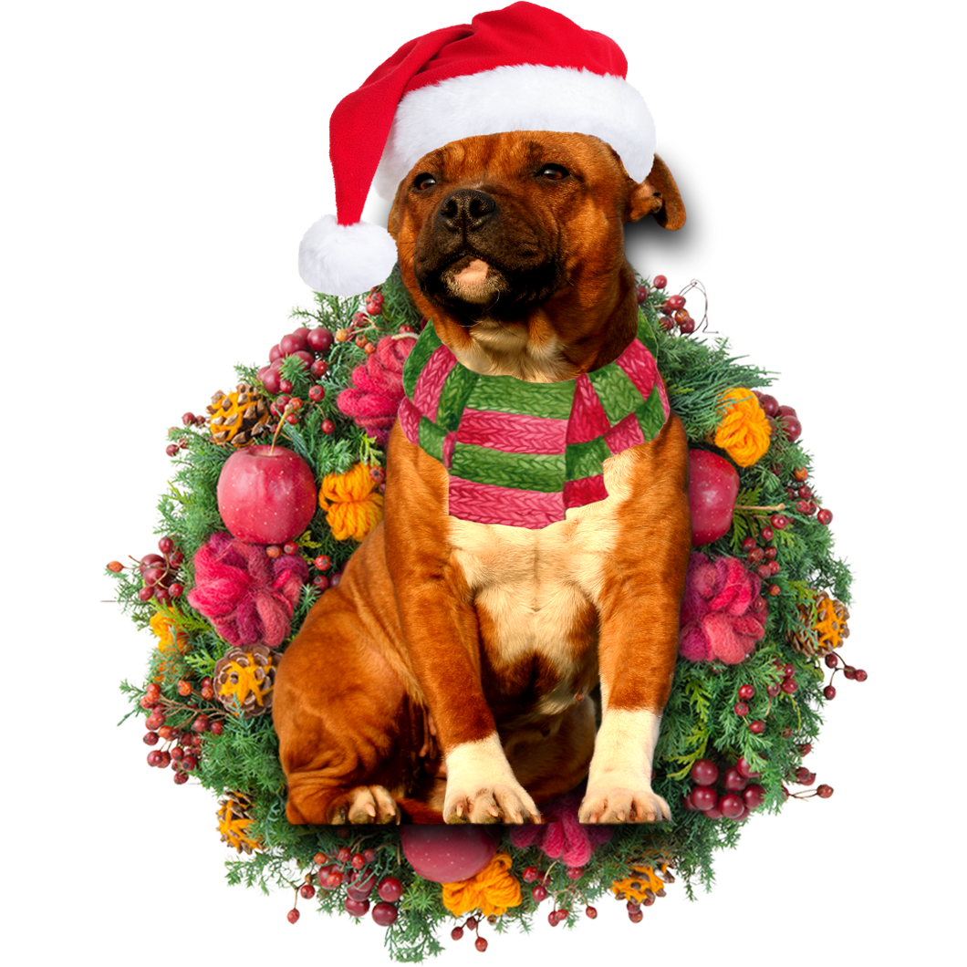 Godmerch- Ornament- Staffie Christmas Ornament, Happy Christmas Ornament, Car Ornament