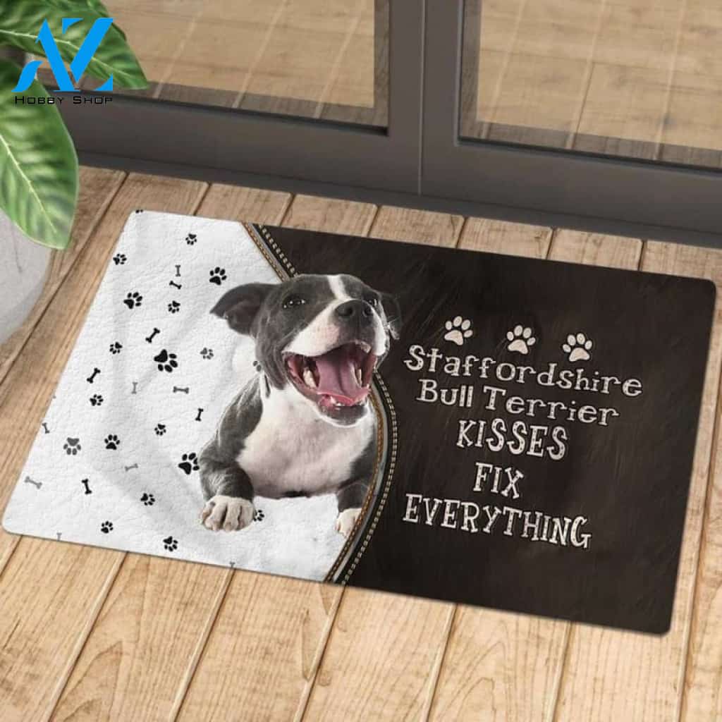 Staffordshire Bull Terrier 3 Kisses Fix Everything Doormat