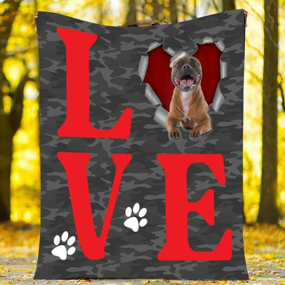 Staffordshire Bull Terrier Dog Blanket - Valentine's Day Fleece Blanket Home Decor Bedding Couch Sofa Soft And Comfy Cozy