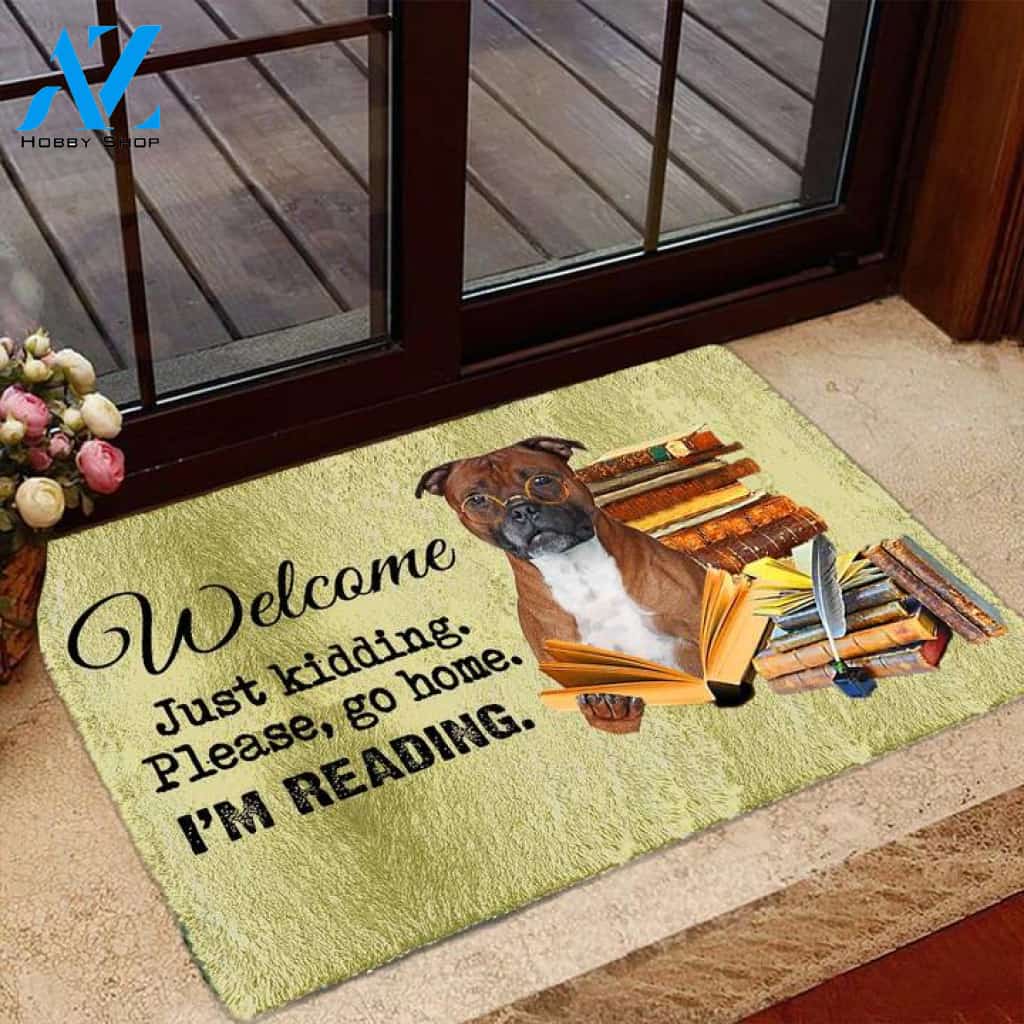 Staffordshire Bull Terrier I'm Reading Dog Doormat