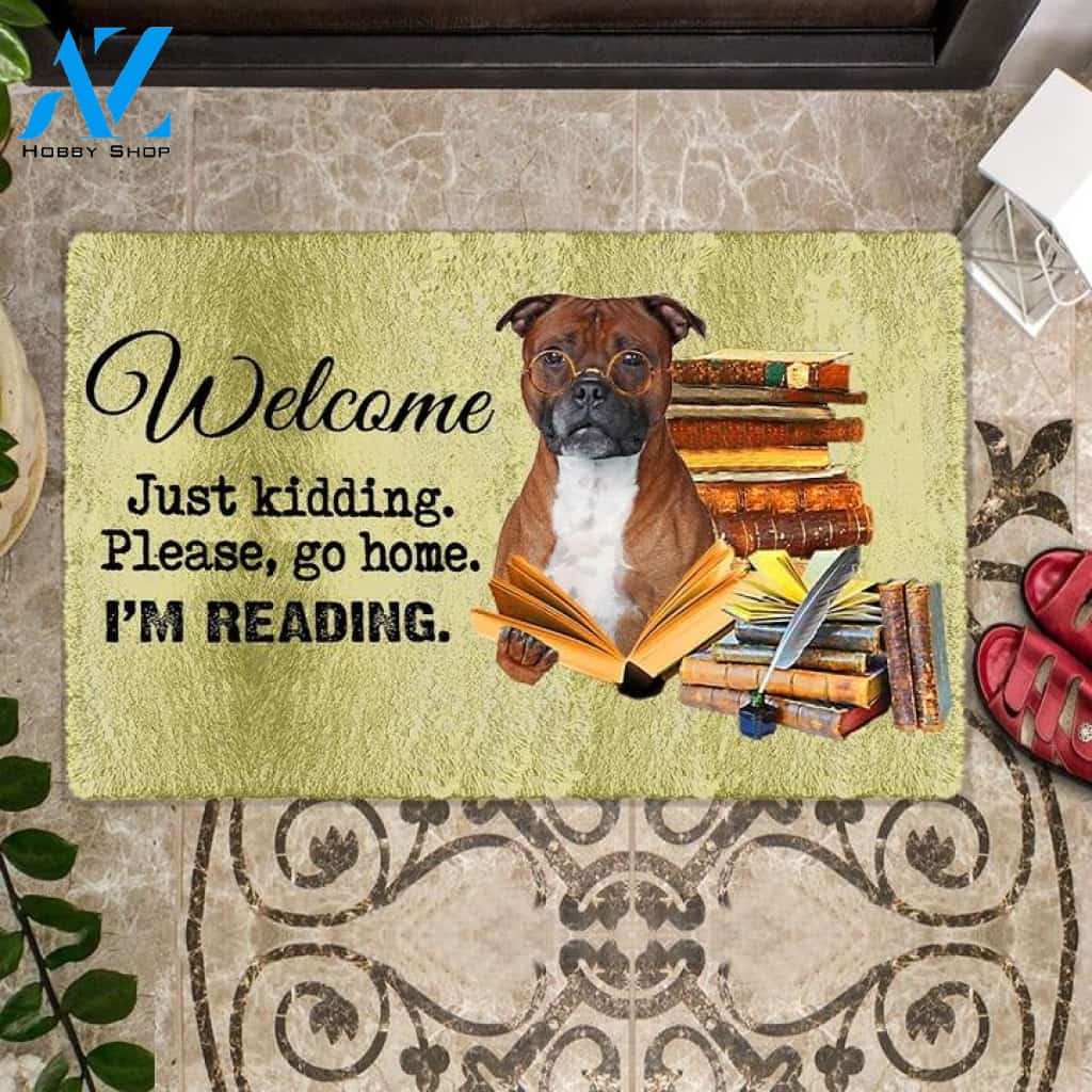 Staffordshire Bull Terrier I'm Reading Dog Doormat