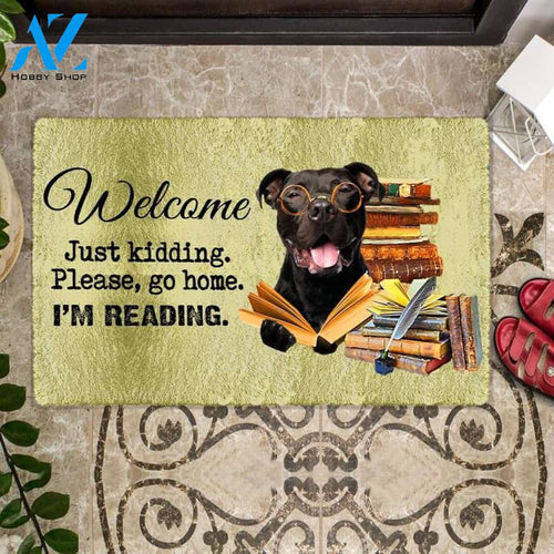 Staffordshire Bull Terrier I'm Reading Dog Doormat
