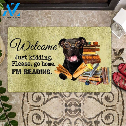 Staffordshire Bull Terrier I'm Reading Dog Doormat