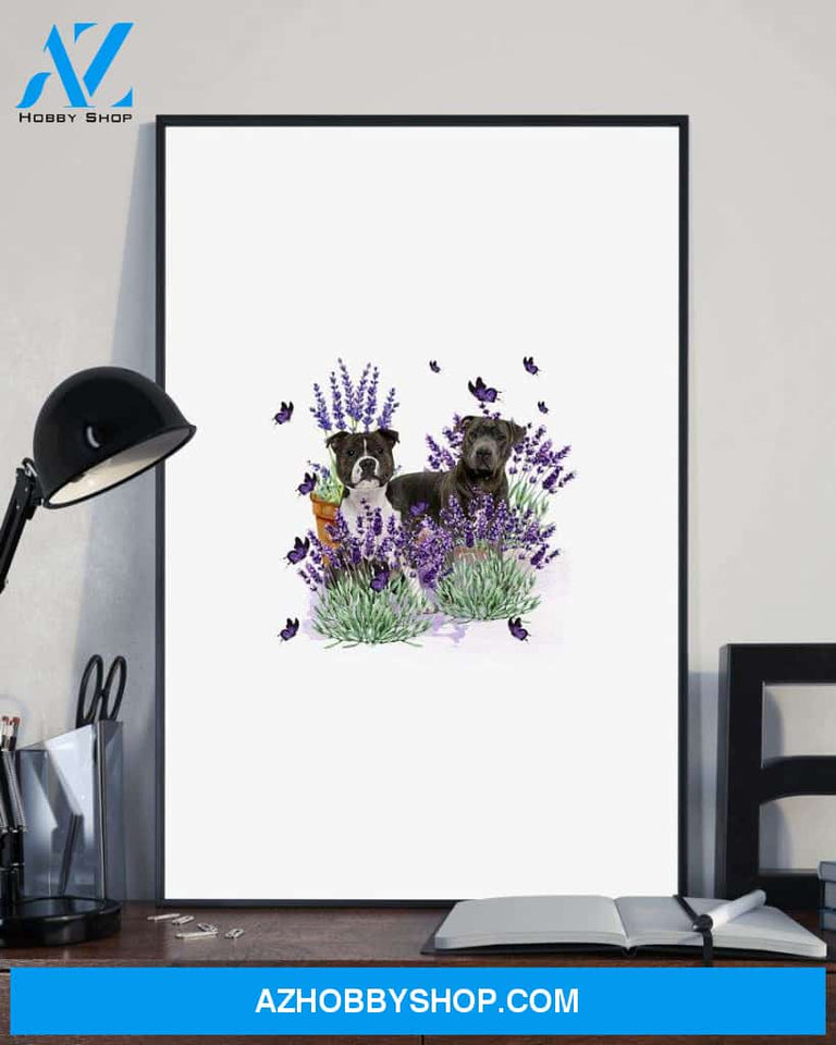 Staffordshire Bull Terrier With Lavender flower poster