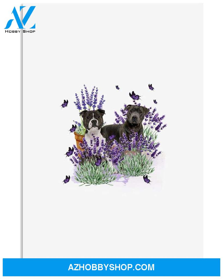 Staffordshire Bull Terrier With Lavender flower poster