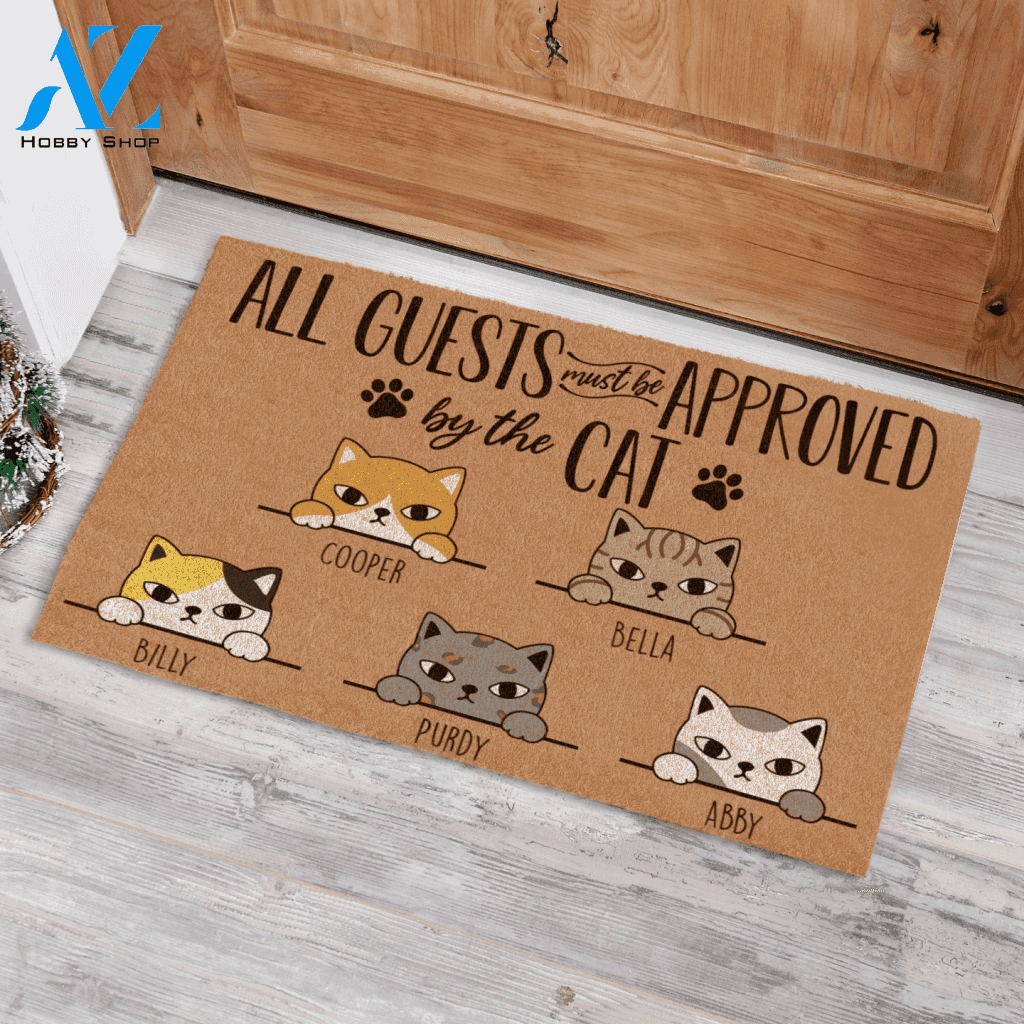 Staring Cat All guests must be approved by the dog personalized Doormat TV
