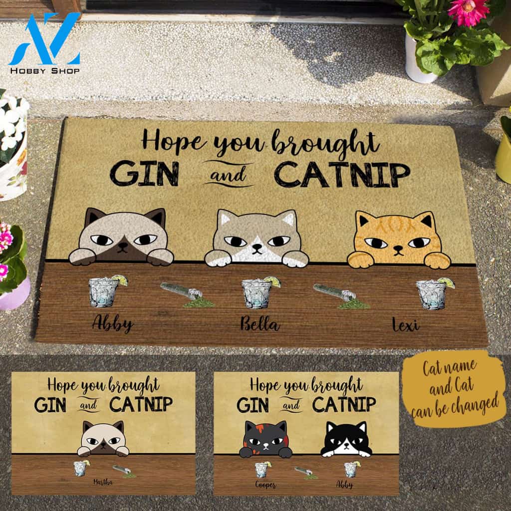 Staring Cat, Hope You Brought Gin And Catnip Personalized Doormat HQ