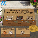 Staring Cat , Hope You Brought Whiskey and Catnip Personalized Doormat HQ