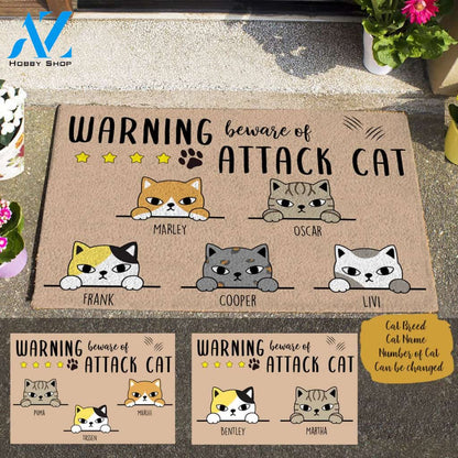 Staring Cat Warning Berware Of Attack Cat Personalized Doormat TV