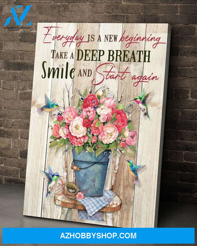 Start Again HummingBird Flowers Premium Canvas Wall Art