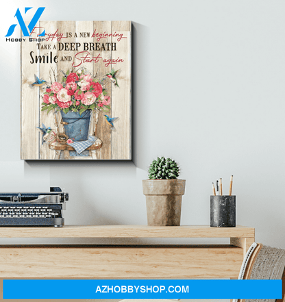 Start Again HummingBird Flowers Premium Canvas Wall Art