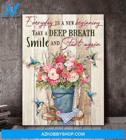 Start Again HummingBird Flowers Premium Canvas Wall Art