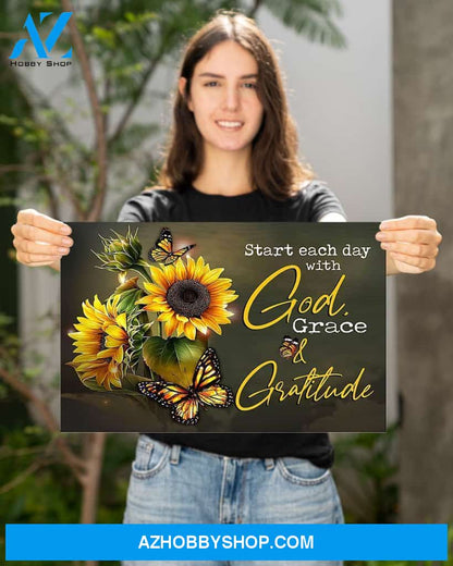 Start Each Day Sunflower Canvas Wall Art, Wall Decor Visual Art