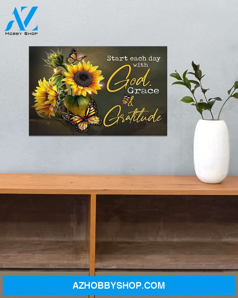 Start Each Day Sunflower Canvas Wall Art, Wall Decor Visual Art