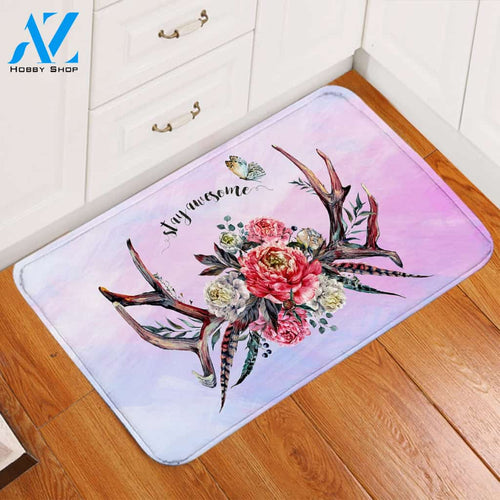 Stay Awesome Antlers Door Mat
