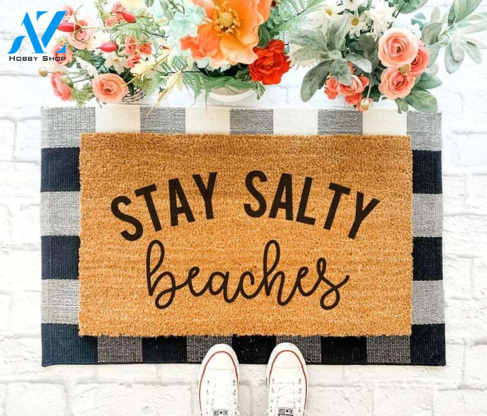 Personalized Name Family House Stay Salty Beaches - Beach Funny Doormat Housewarming Gift Family Welcome Mat Gift For Friend Family