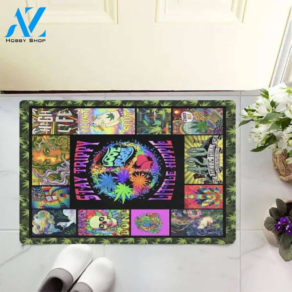 Stay Trippy Little Hippie Door Mat, Housewarming Gift, Indoor Mat, Super Absorbent, Non Slip