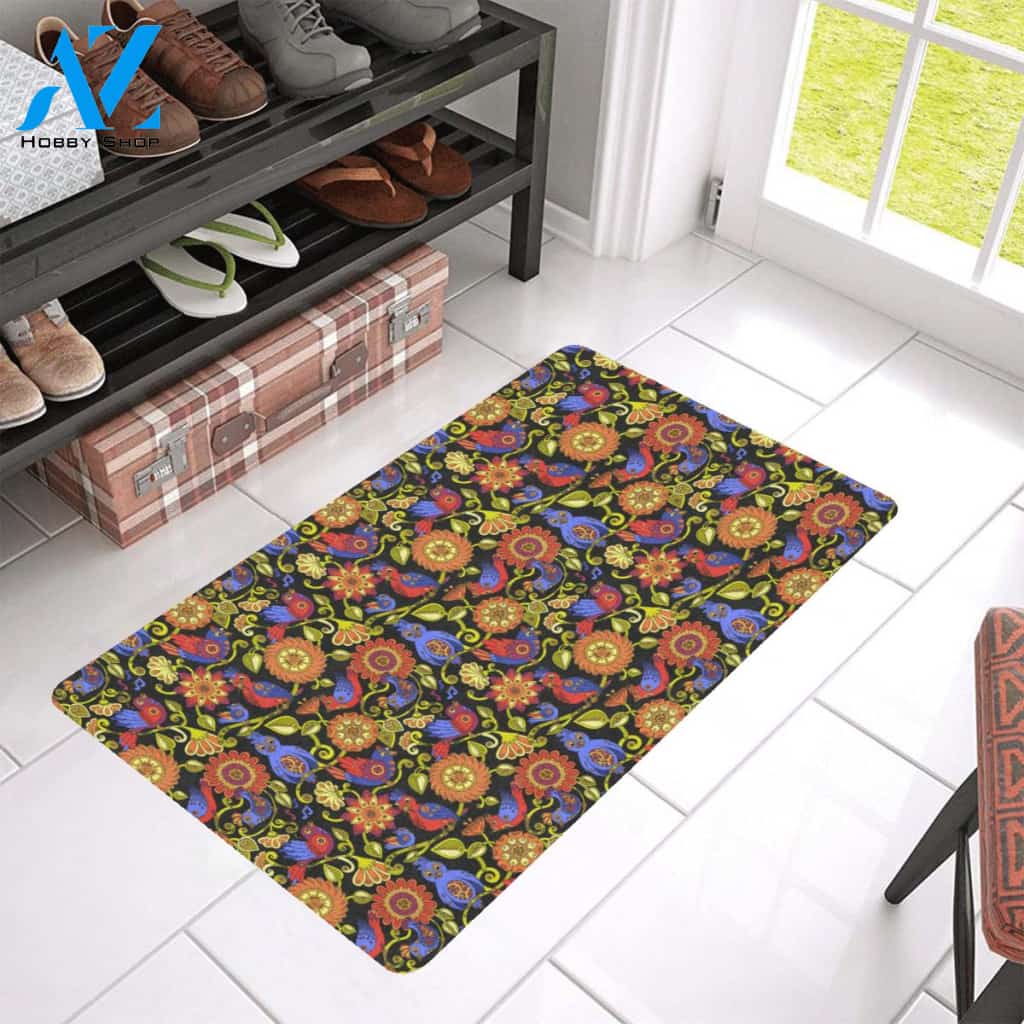 Steampunk Bird Design Themed Print Rubber Doormat