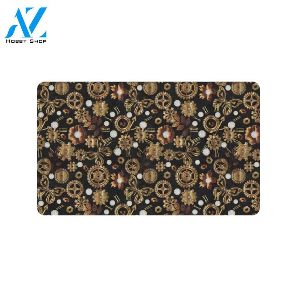 Steampunk Butterfly Design Themed Print Rubber Doormat