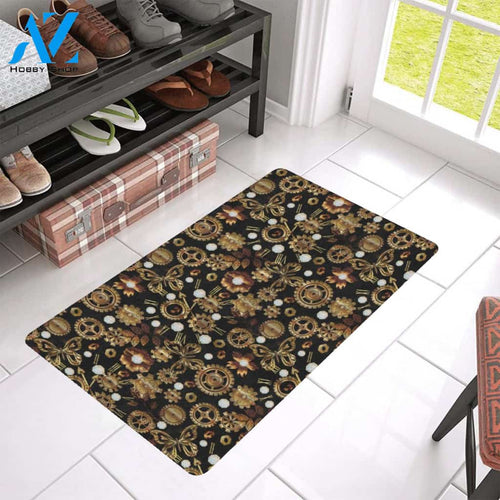 Steampunk Butterfly Design Themed Print Rubber Doormat