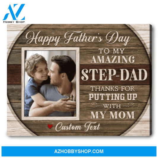 Step Dad Father's Day Gifts Personalized Photo Stepped Up Dad Canvas Wall Art