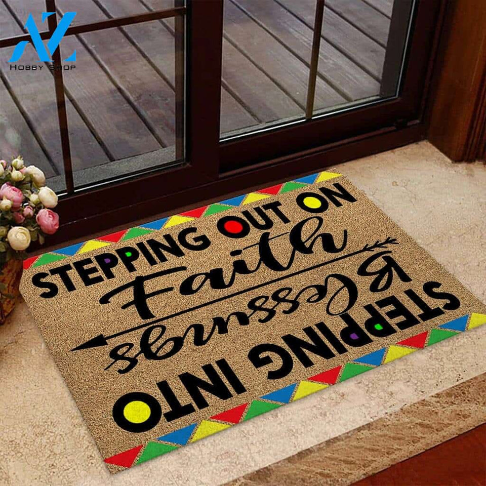 Stepping Out On Faith Stepping Into Blessings - African American Coir Pattern Print Doormat