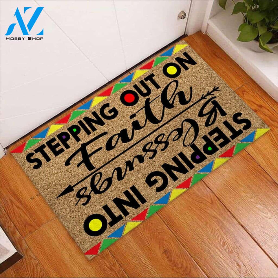 Stepping Out On Faith Stepping Into Blessings - African American Coir Pattern Print Doormat