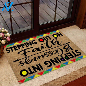Stepping Out On Faith Stepping Into Blessings - African American Coir Pattern Print Doormat