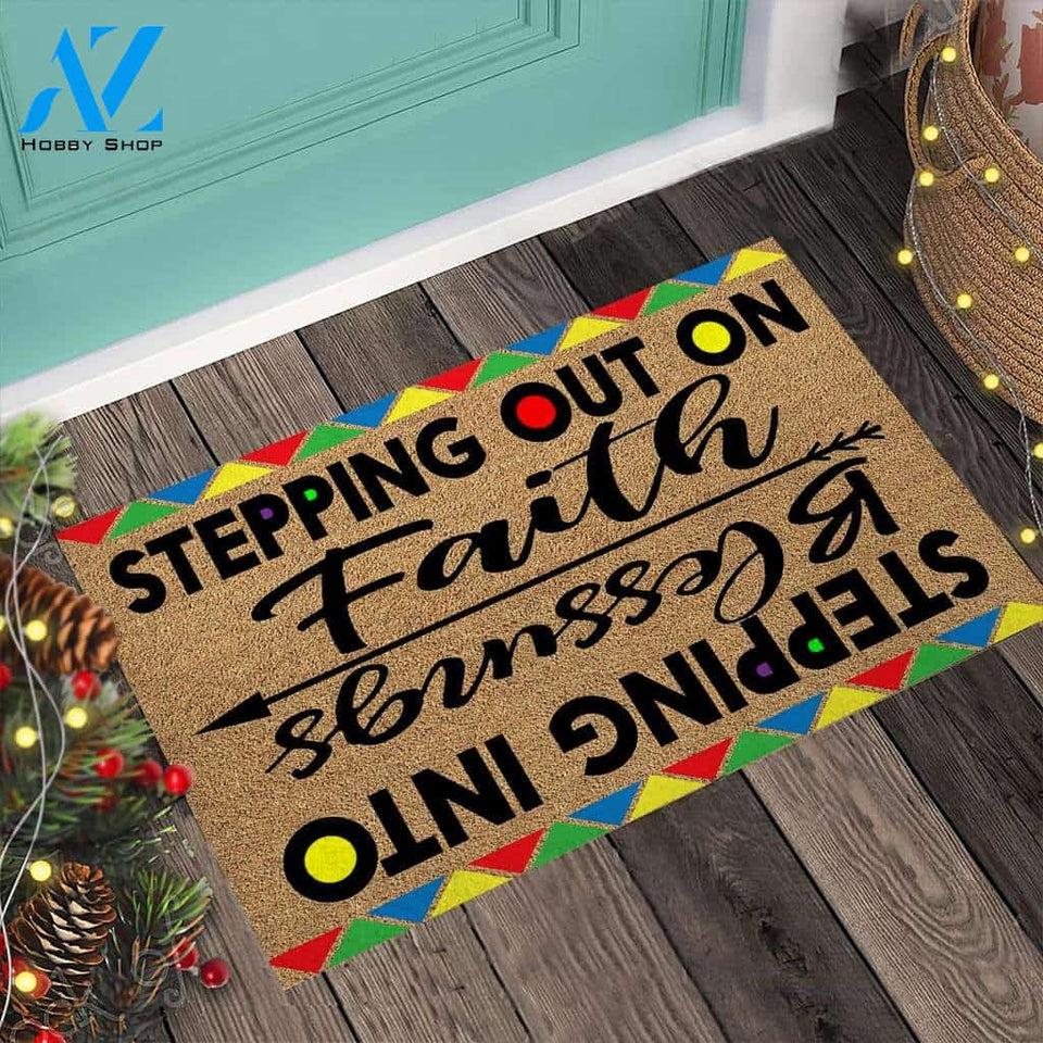 Stepping Out On Faith Stepping Into Blessings - African American Coir Pattern Print Doormat