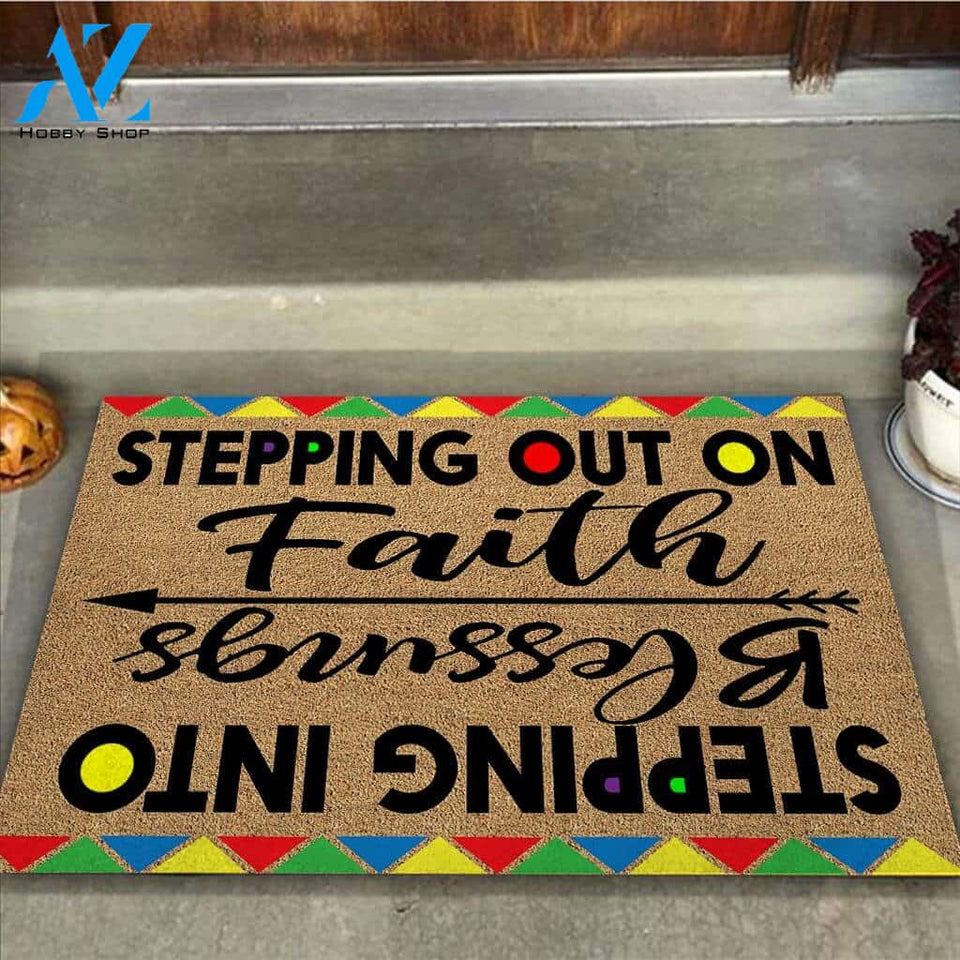 Stepping Out On Faith Stepping Into Blessings - African American Coir Pattern Print Doormat