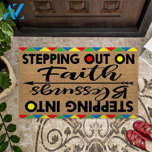 Stepping Out On Faith Stepping Into Blessings - African American Coir Pattern Print Doormat