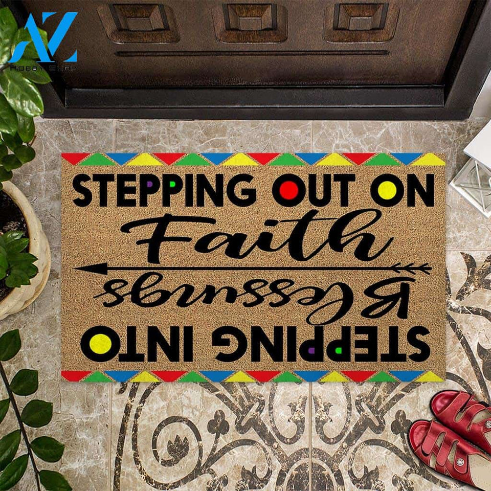 Stepping Out On Faith Stepping Into Blessings - African American Coir Pattern Print Doormat